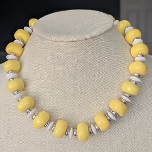 Vintage Yellow Beaded Statement Necklace | Retro Chunky Beads | Summer Jewelry